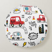 Kids Playful Transport Pattern  Rond Kussen (Voorkant)