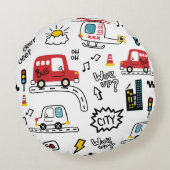 Kids Playful Transport Pattern  Rond Kussen (Achterkant)