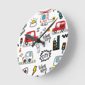 Kids Playful Transport Pattern  Ronde Klok (Hoek)