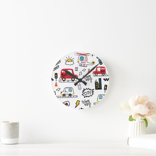 Kids Playful Transport Pattern  Ronde Klok (Huis)