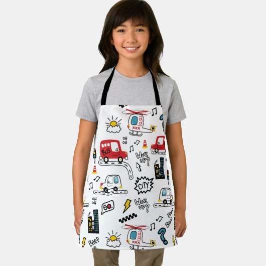 Kids Playful Transport Pattern  Schort (Insitu)