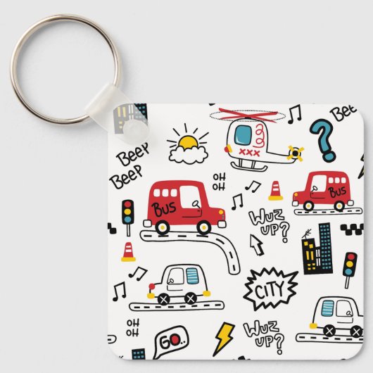 Kids Playful Transport Pattern  Sleutelhanger (Voorkant)