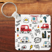 Kids Playful Transport Pattern  Sleutelhanger (Voorkant)