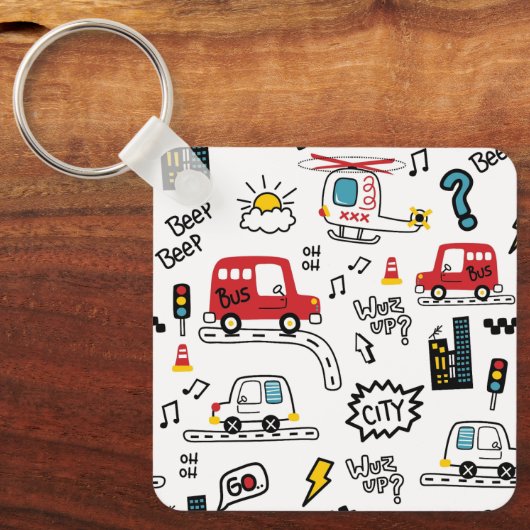 Kids Playful Transport Pattern  Sleutelhanger (Voorkant)