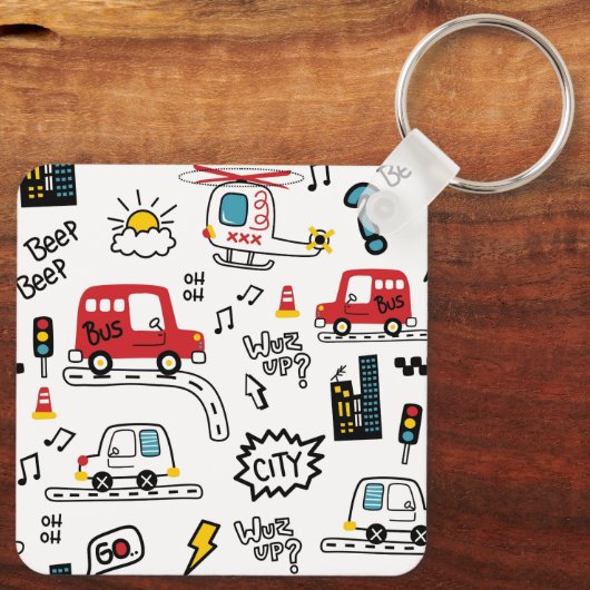 Kids Playful Transport Pattern  Sleutelhanger (Achterkant)