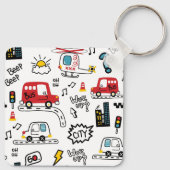 Kids Playful Transport Pattern  Sleutelhanger (Achterkant)