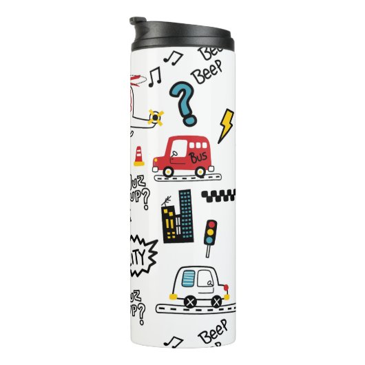 Kids Playful Transport Pattern Thermosbeker (Geroteerd rechts)