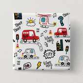 Kids Playful Transport Pattern Vierkante Button 5,1 Cm (Voorkant)