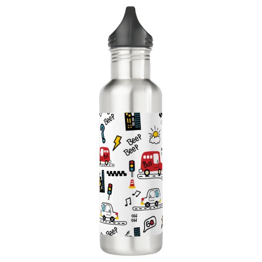 Kids Playful Transport Pattern  Waterfles (Links)