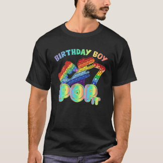 Kids Pop It 7Th Year Old Birthday Boy Dino Gamer P T-shirt