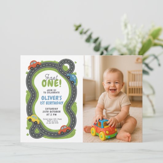 Kids Race Car Birthday Party Kaart (Staand voorkant)