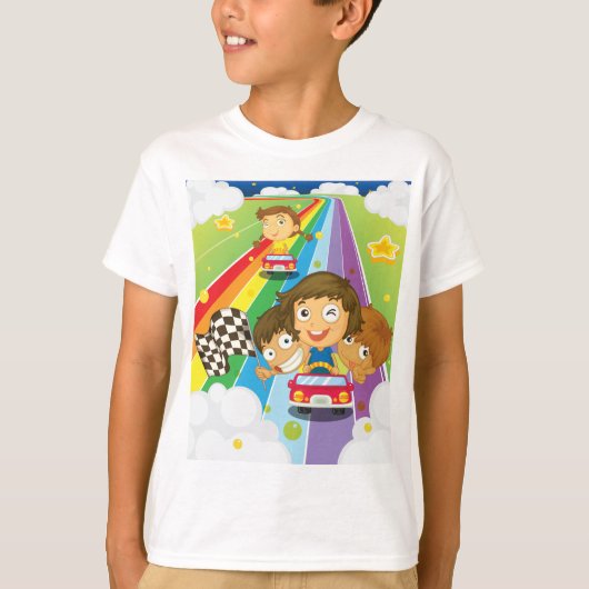 Kids Racing On A Rainbow T-Shirt (Voorkant)