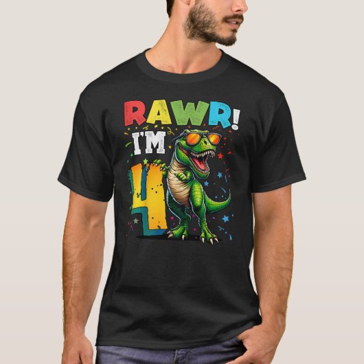 Kids Rawr I'm 4 4th Birthday T Rex Dinosaur Party  T-shirt (Voorkant)