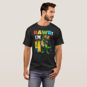 Kids Rawr I'm 4 4th Birthday T Rex Dinosaur Party  T-shirt (Voorkant volledig)