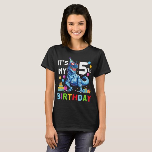 Kids Rawr I'm 5 5th Birthday Party T Rex Dinosaur T-shirt (Voorkant volledig)