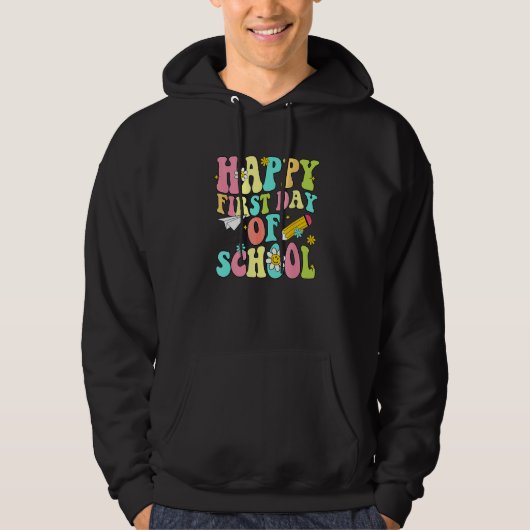 Kids Retro Groovy Happy First Day Of School Teache Hoodie (Voorkant)