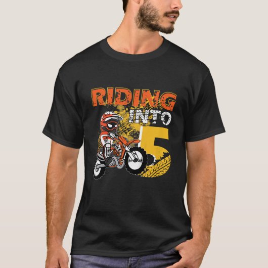 Kids Riding Into 5 Years Old Dirt Biker 5th Birthd T-shirt (Voorkant)