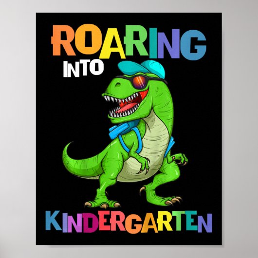 Kids Roaring Into Kindergarten Dinosaur T Rex Back Poster (Voorkant)
