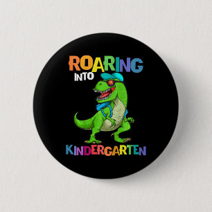 Kids Roaring Into Kindergarten Dinosaur T Rex Back Ronde Button 5,7 Cm