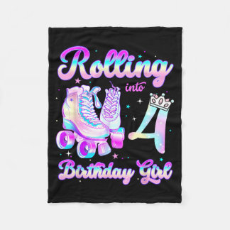 Kids Rolling Into 4 Roller Skating 4th Birthday Gi Fleece Deken