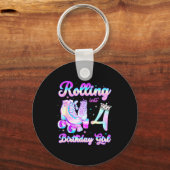 Kids Rolling Into 4 Roller Skating 4th Birthday Gi Sleutelhanger (Voorkant)