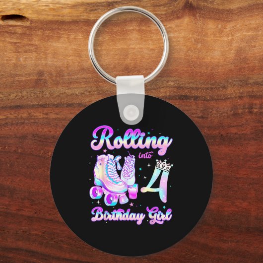 Kids Rolling Into 4 Roller Skating 4th Birthday Gi Sleutelhanger (Voorkant)