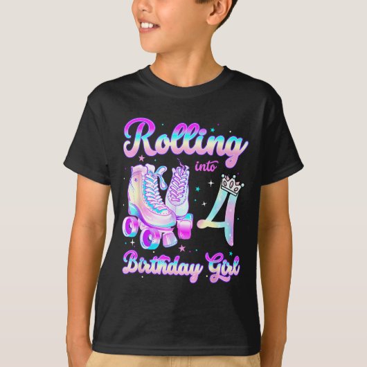 Kids Rolling Into 4 Roller Skating 4th Birthday Gi T-shirt (Voorkant)