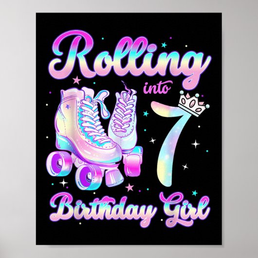 Kids Rolling Into 7 Roller Skating 7th Birthday Gi Poster (Voorkant)