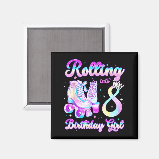 Kids Rolling Into 8 Roller Skating 8th Birthday Gi Magneet (Voorkant / Achterkant)