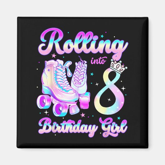Kids Rolling Into 8 Roller Skating 8th Birthday Gi Magneet (Voorkant)