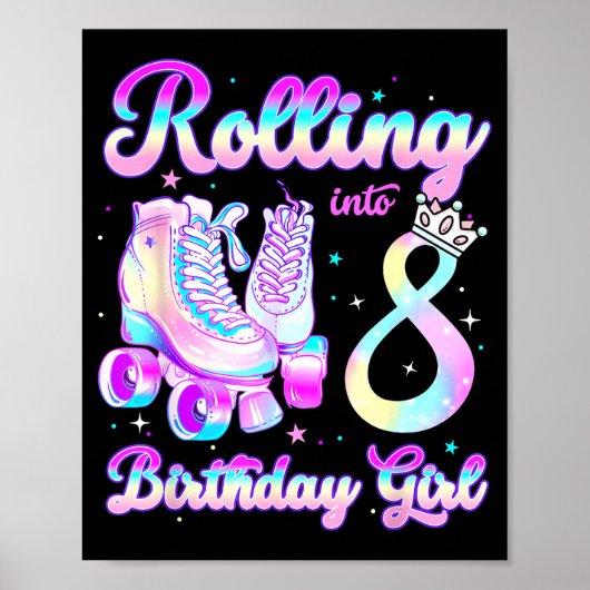 Kids Rolling Into 8 Roller Skating 8th Birthday Gi Poster (Voorkant)