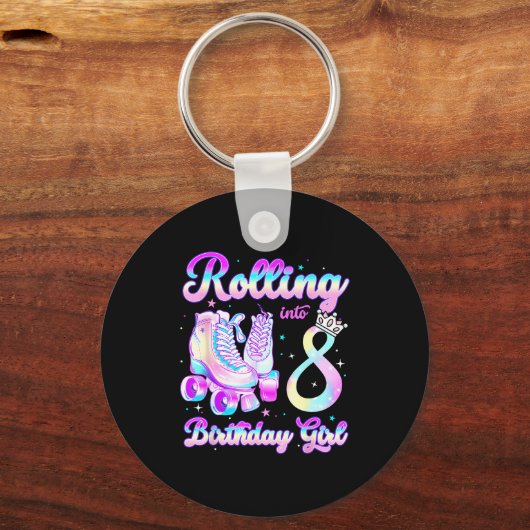 Kids Rolling Into 8 Roller Skating 8th Birthday Gi Sleutelhanger (Voorkant)