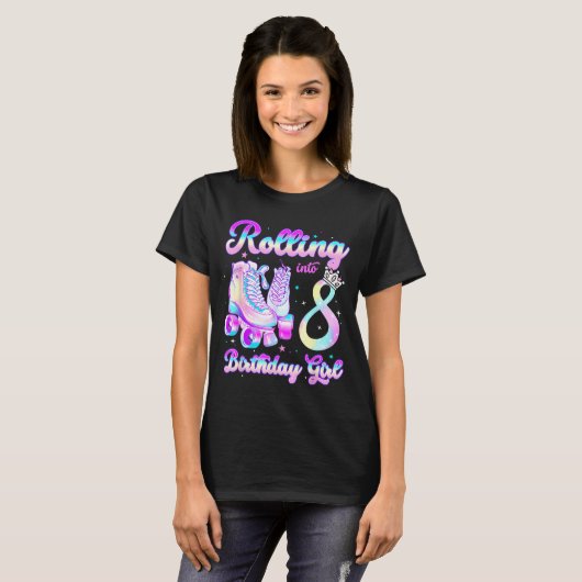 Kids Rolling Into 8 Roller Skating 8th Birthday Gi T-shirt (Voorkant volledig)