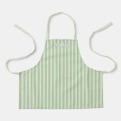 Kids' Sage Green Stripe Custom Name Apron Schort (Voorkant)