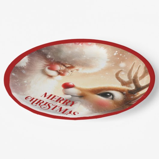 Kids Santa and Red Nose Rudolph Christmas Plates Papieren Bordje (Gekanteld)