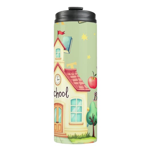 Kids School Water Bottle with Hand-Drawn School  Thermosbeker (Voorkant)