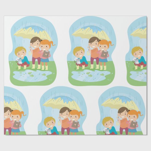 Kids Science Nature Study in Rain Cadeaupapier (Vlak)