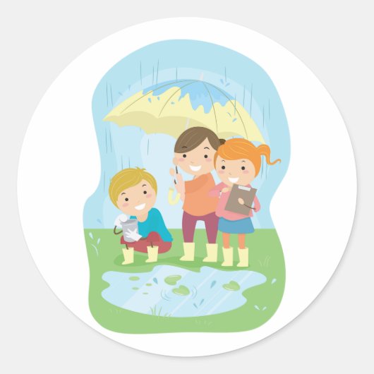 Kids Science Nature Study in Rain Ronde Sticker (Voorkant)