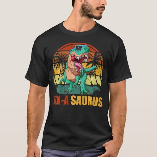 Kids Six Saurus 6th Birthday Boys T-Rex Dinosaur 6 T-shirt (Voorkant)