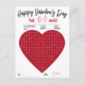 Kids Six Seven Valentine Word Search Heart Class Feestdagenkaart (Voorkant)