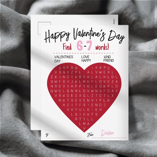 Kids Six Seven Valentine Word Search Heart Class Feestdagenkaart