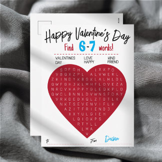 Kids Six Seven Valentine Word Search Heart Class Feestdagenkaart