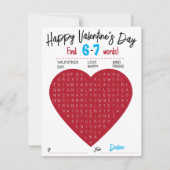 Kids Six Seven Valentine Word Search Heart Class Notitiekaartje (Voorkant)