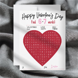Kids Six Seven Valentine Word Search Heart Class Notitiekaartje