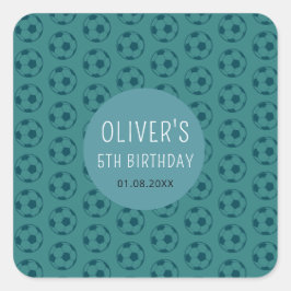 Kids Soccer Ball Blue Boys Birthday Party Vierkante Sticker