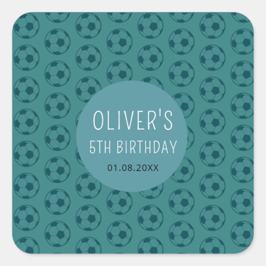 Kids Soccer Ball Blue Boys Birthday Party Vierkante Sticker (Voorkant)