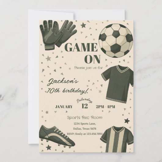 Kids Soccer Themed Birthday Invitation Kaart (Voorkant)