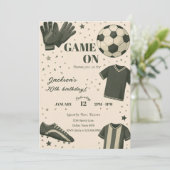 Kids Soccer Themed Birthday Invitation Kaart (Staand voorkant)