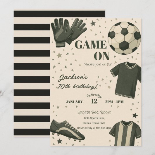 Kids Soccer Themed Birthday Invitation Kaart (Voorkant / Achterkant)