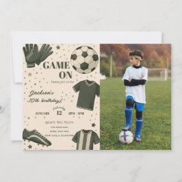 Kids Soccer Themed Birthday Photo Invitation Kaart